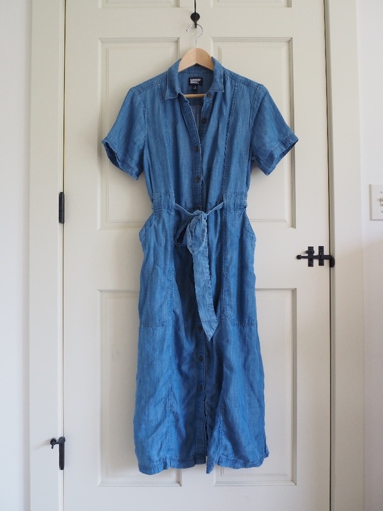 Lands' End Dresses & Skirts - Lands' End Blue Lyocell Denim Short Sleeve Work Dress Tie Front Pockets Size S